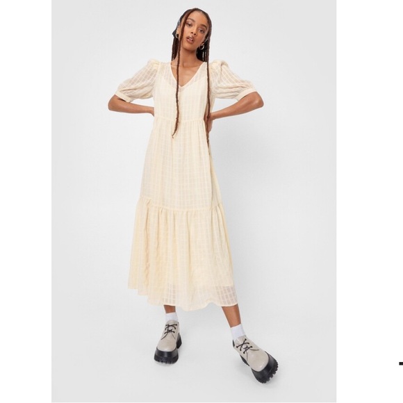 Nasty Gal Checked Puffed Sleeve Midaxi Dress - Picture 1 of 9